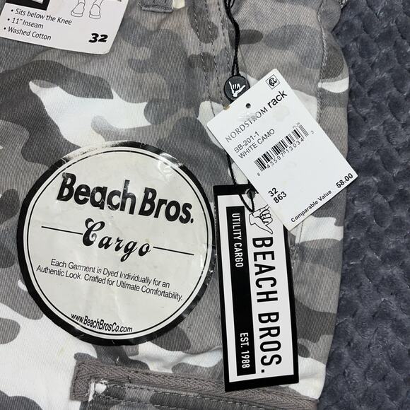 Beach Bros Shorts Mens Size 32 Camo Utility Cargo Canvas Belt-New with tag - Picture 3 of 10